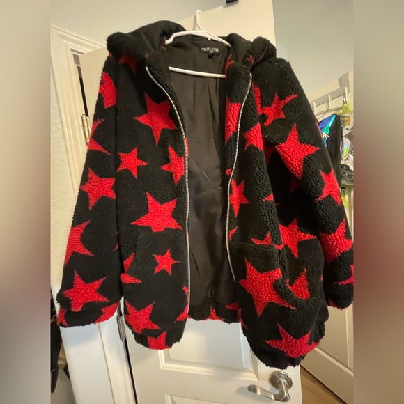 Current Mood (Dolls Kill) fluffy jacket - black and red - Picture 1 of 1